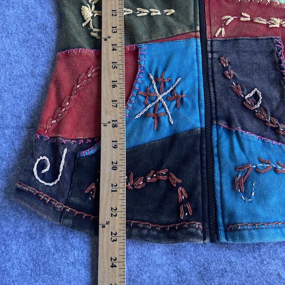 Patchwork Boho Jacket Womens Small Hippie Embroidered Full Zip Hoodie Multicolor - Picture 8 of 8